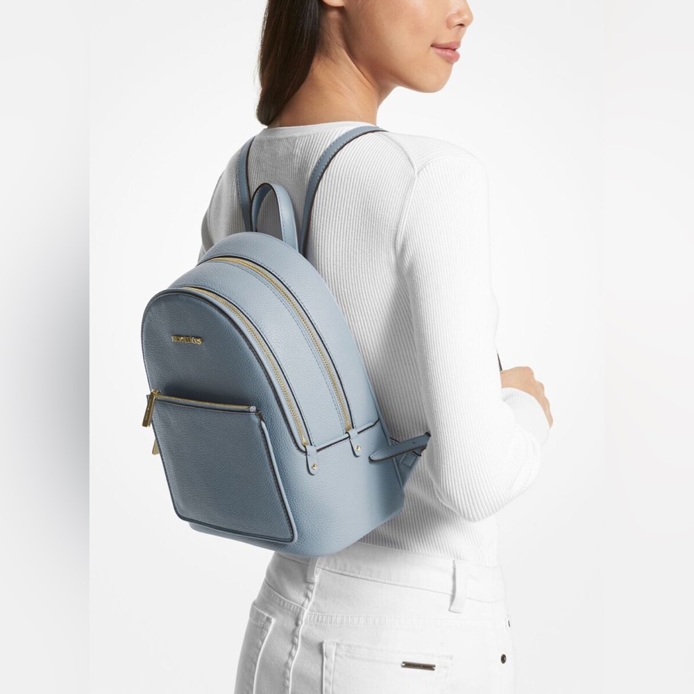 NEW Michael kors adina pebbled leather blue backpack